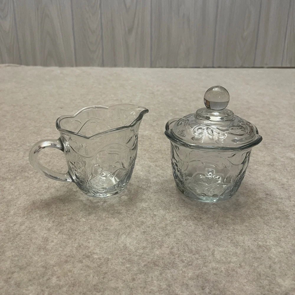 Princess House Vintage Fantasia Crystal Clear Creamer & Sugar Bowl with Lid Set